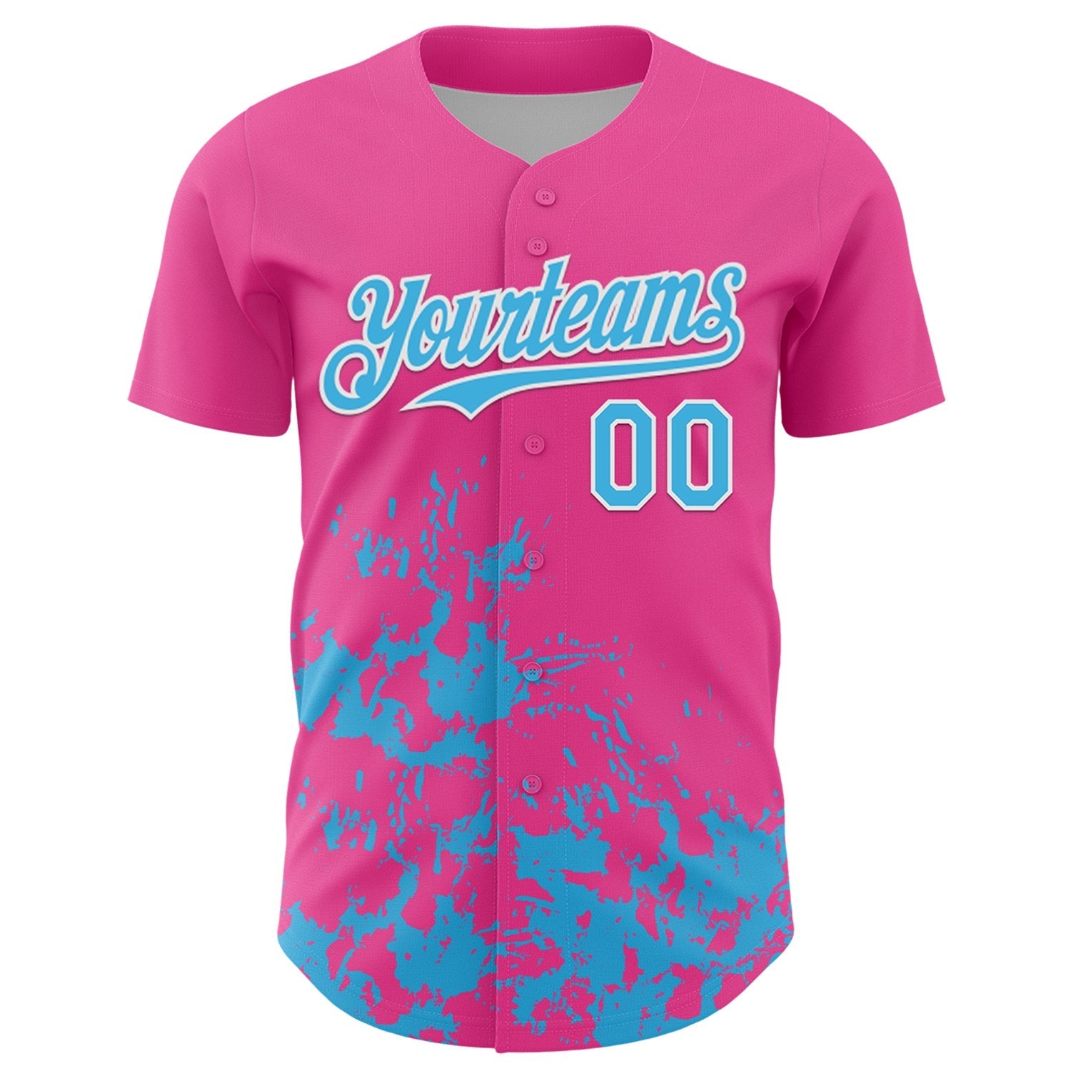 Custom Pink Sky Blue-White Splatter Authentic Baseball Jersey baseball jersey product view 2