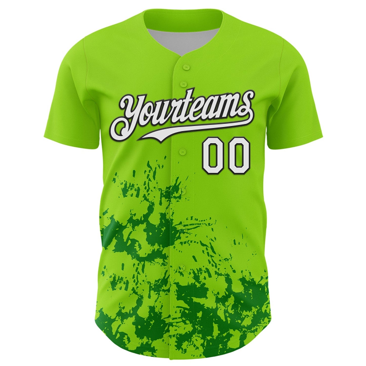 Custom Neon Green White Black-Green Splatter Authentic Baseball Jersey baseball jersey product view 2