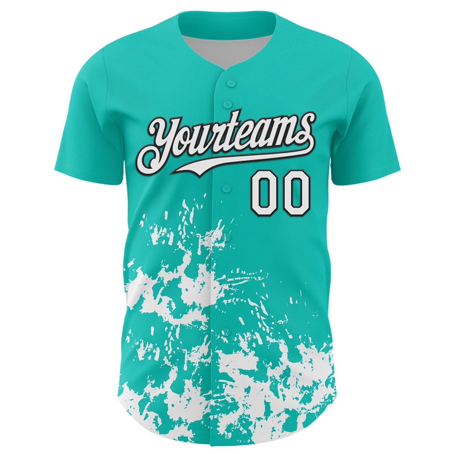 Custom Aqua White-Black Splatter Authentic Baseball Jersey baseball jersey product view 2