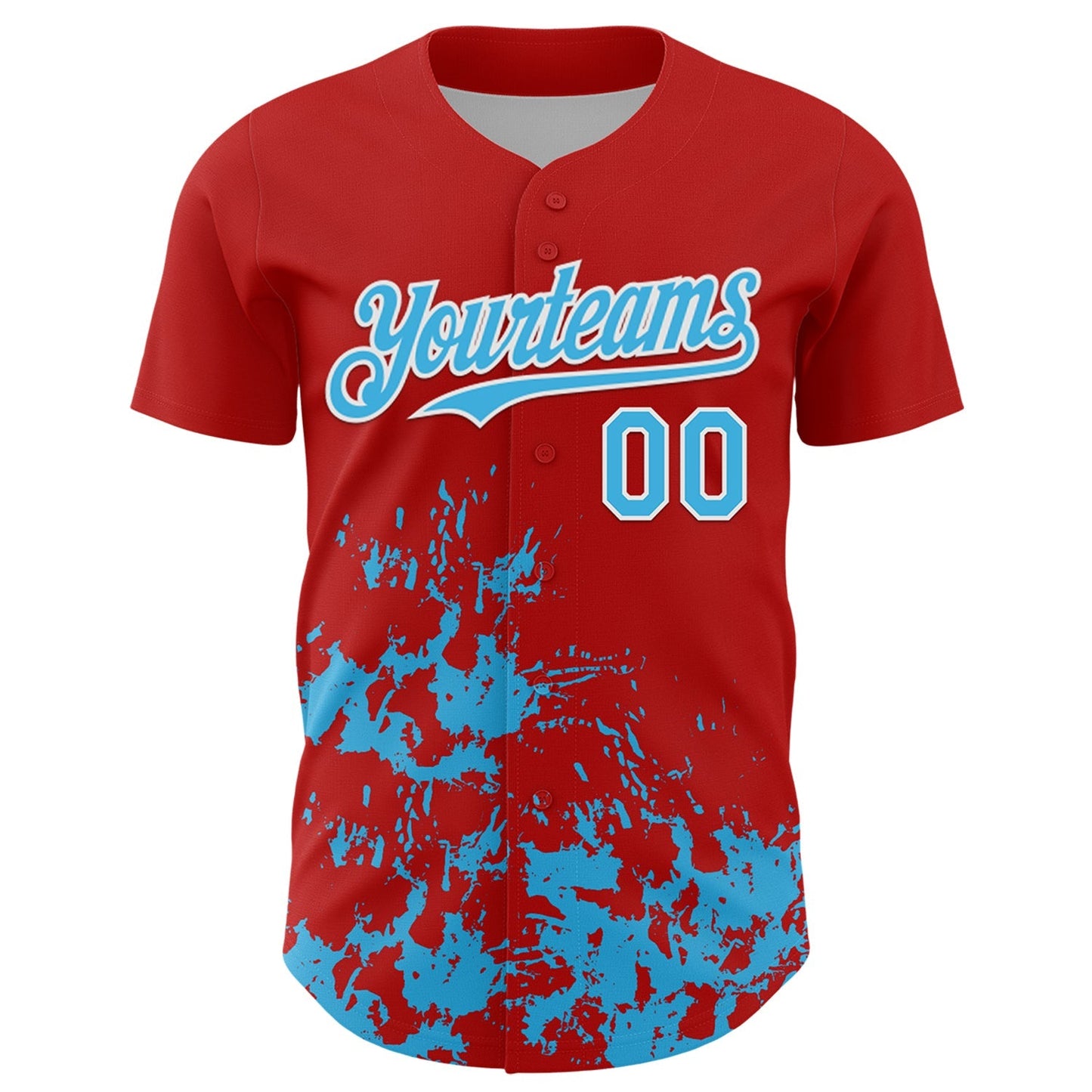 Custom Red Sky Blue-White Splatter Authentic Baseball Jersey baseball jersey product view 2