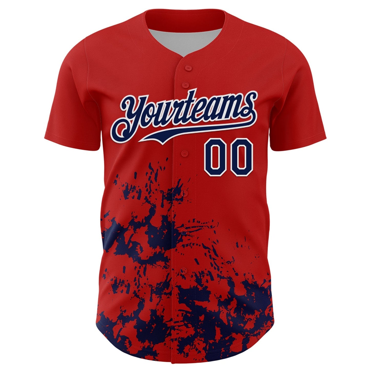 Custom Red Navy-White Splatter Authentic Baseball Jersey baseball jersey product view 2