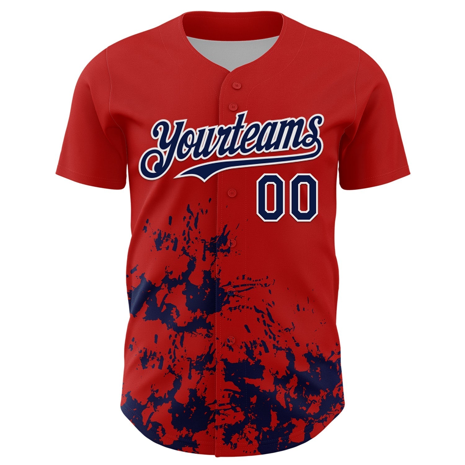 Custom Red Navy-White Splatter Authentic Baseball Jersey baseball jersey product view 2