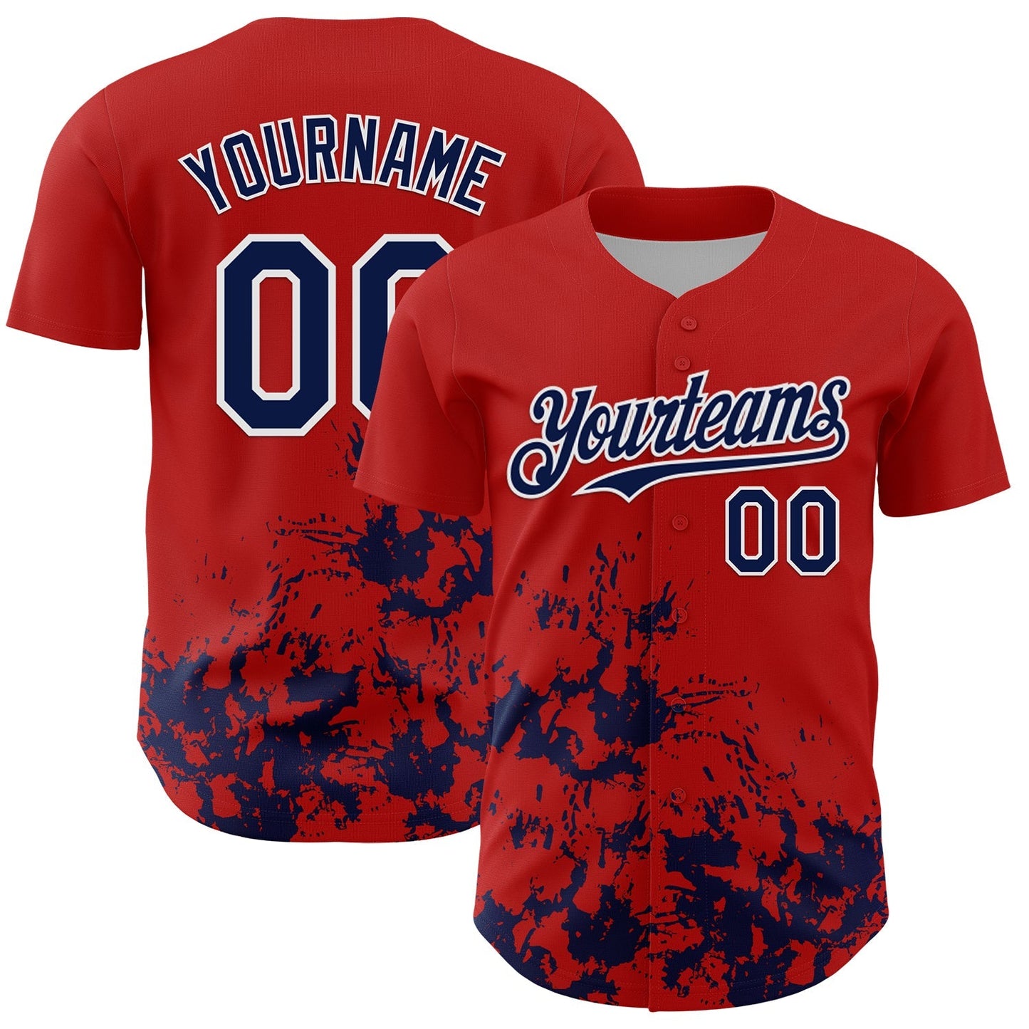 Custom Red Navy-White Splatter Authentic Baseball Jersey baseball jersey product view 1