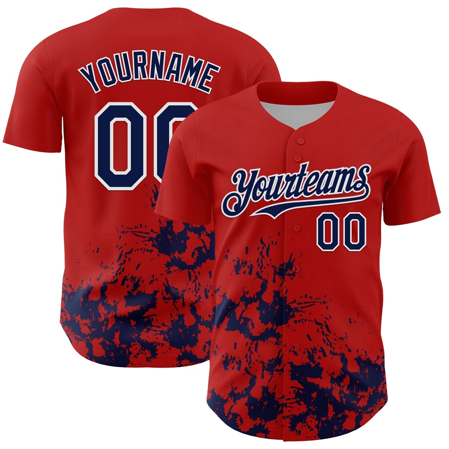 Custom Red Navy-White Splatter Authentic Baseball Jersey baseball jersey product view 1
