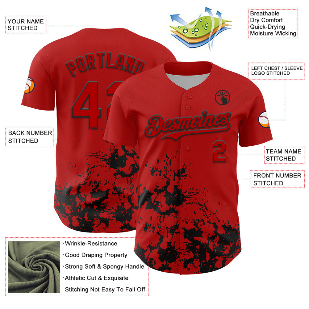 Custom Red Black Splatter Authentic Baseball Jersey baseball jersey product view 3