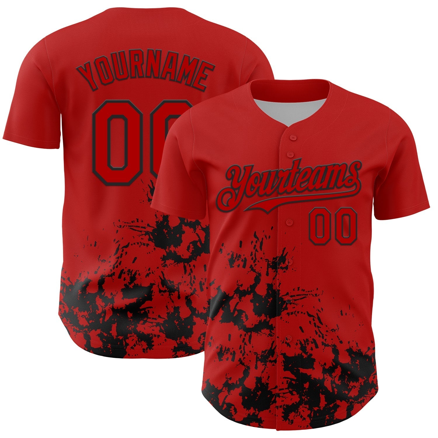 Custom Red Black Splatter Authentic Baseball Jersey baseball jersey product view 1