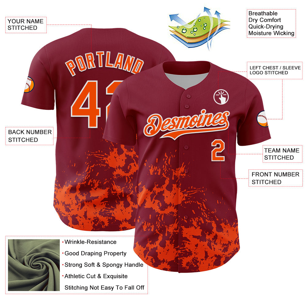 Custom Crimson Orange-White Splatter Authentic Baseball Jersey baseball jersey product view 3