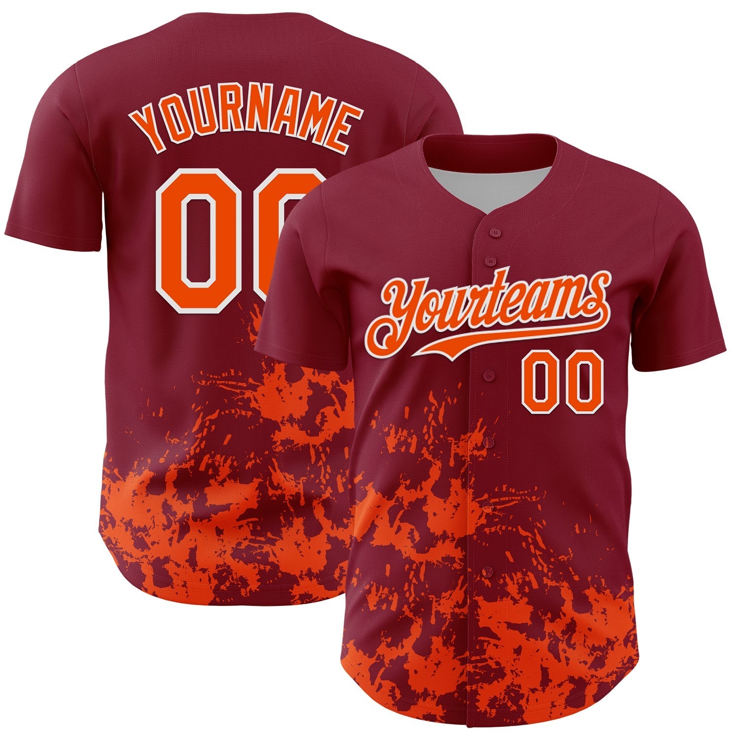 Custom Crimson Orange-White Splatter Authentic Baseball Jersey baseball jersey product view 1