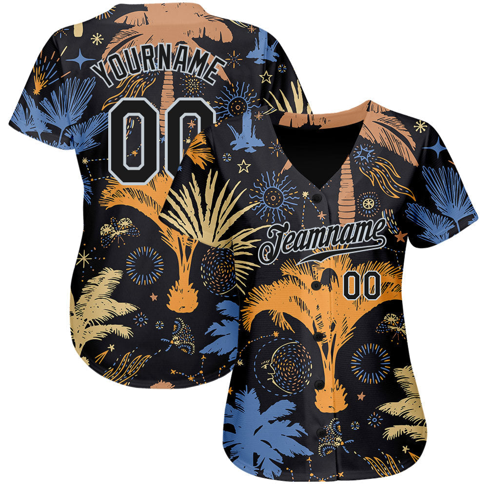 Custom Black Silver 3D Pattern Design Hawaii Palm Trees Authentic Baseball Jersey baseball jersey product view 2