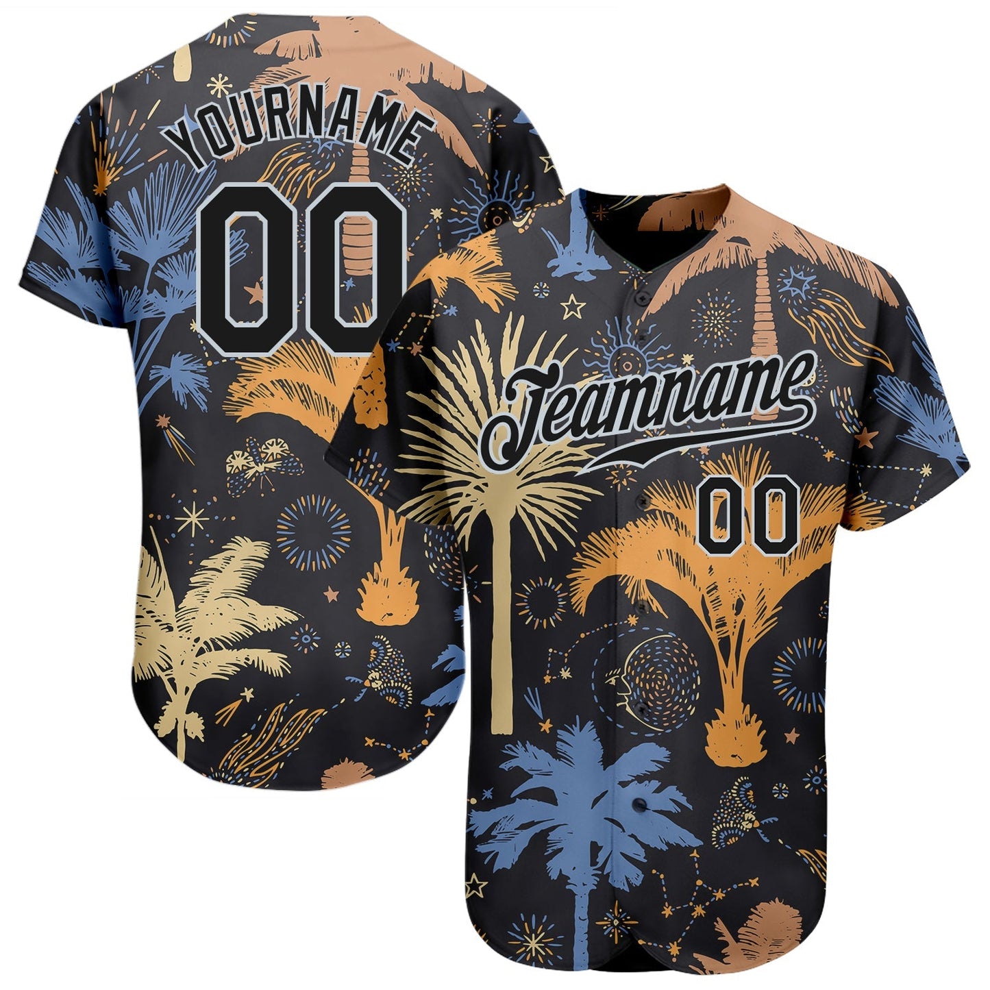 Custom Black Silver 3D Pattern Design Hawaii Palm Trees Authentic Baseball Jersey baseball jersey product view 1