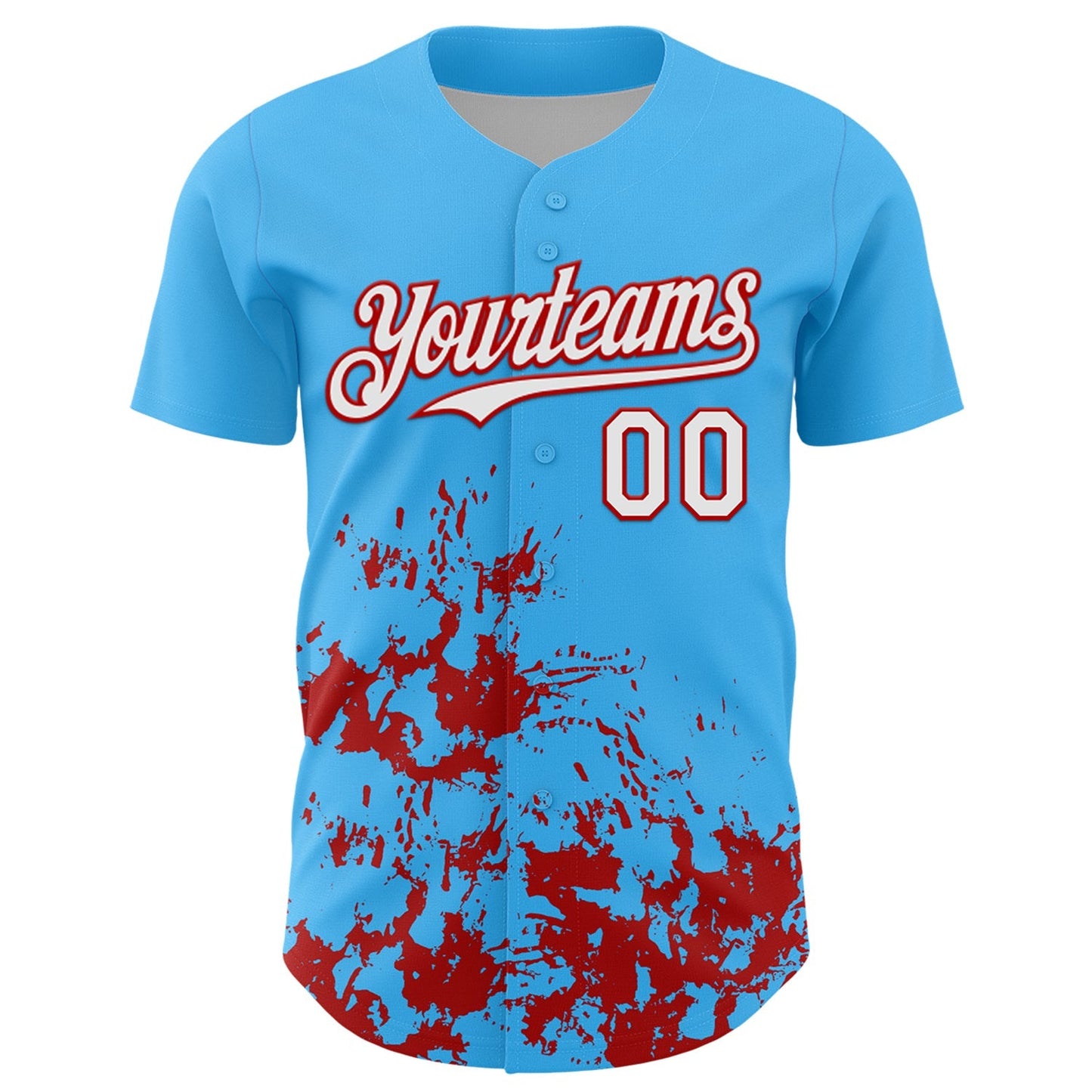 Custom Sky Blue White-Red Splatter Authentic Baseball Jersey baseball jersey product view 2