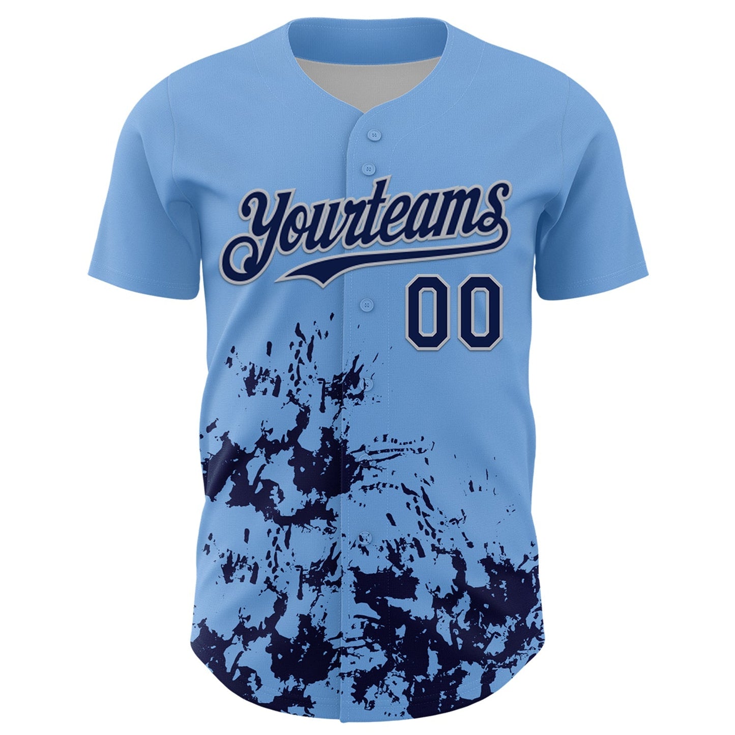 Custom Light Blue Navy-Gray Splatter Authentic Baseball Jersey baseball jersey product view 2