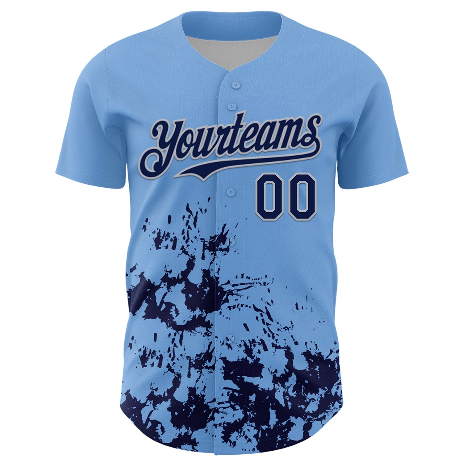 Custom Light Blue Navy-Gray Splatter Authentic Baseball Jersey baseball jersey product view 2