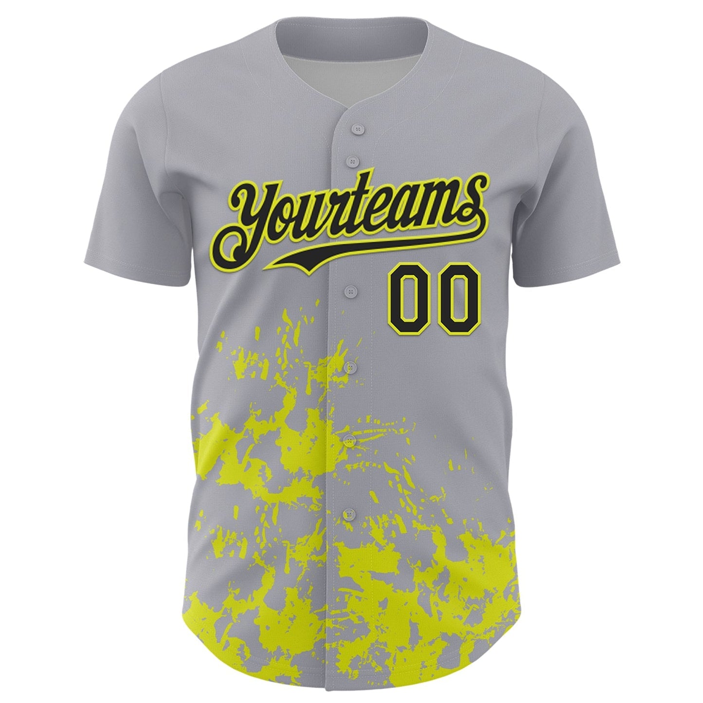 Custom Gray Black-Neon Yellow Splatter Authentic Baseball Jersey baseball jersey product view 2