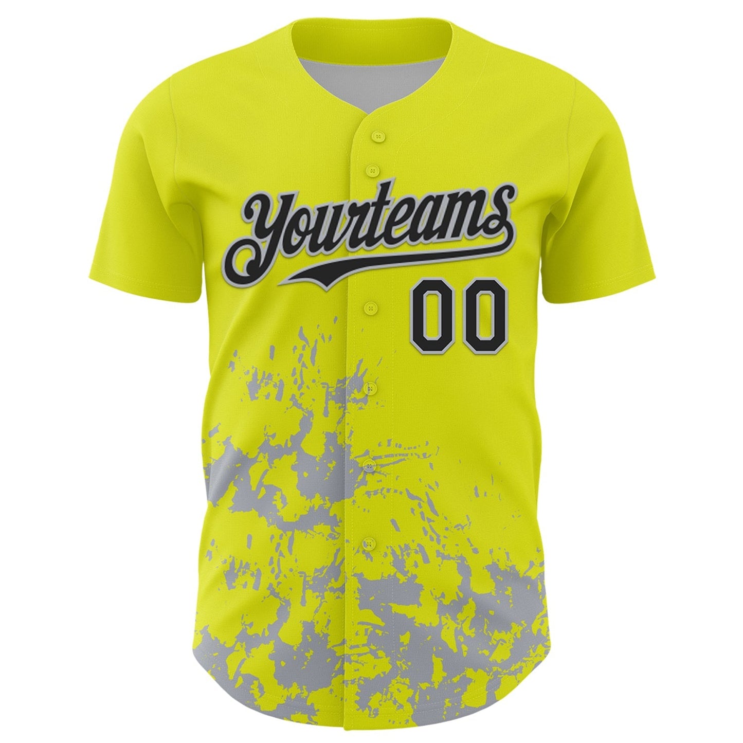 Custom Neon Yellow Black-Gray Splatter Authentic Baseball Jersey baseball jersey product view 2