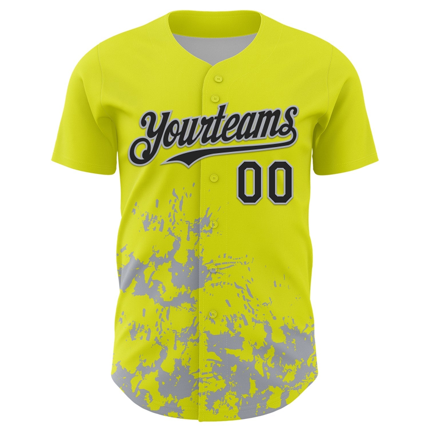 Custom Neon Yellow Black-Gray Splatter Authentic Baseball Jersey baseball jersey product view 2