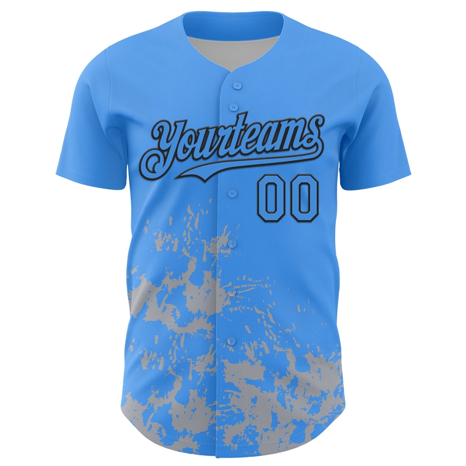 Custom Powder Blue Black-Gray Splatter Authentic Baseball Jersey baseball jersey product view 2