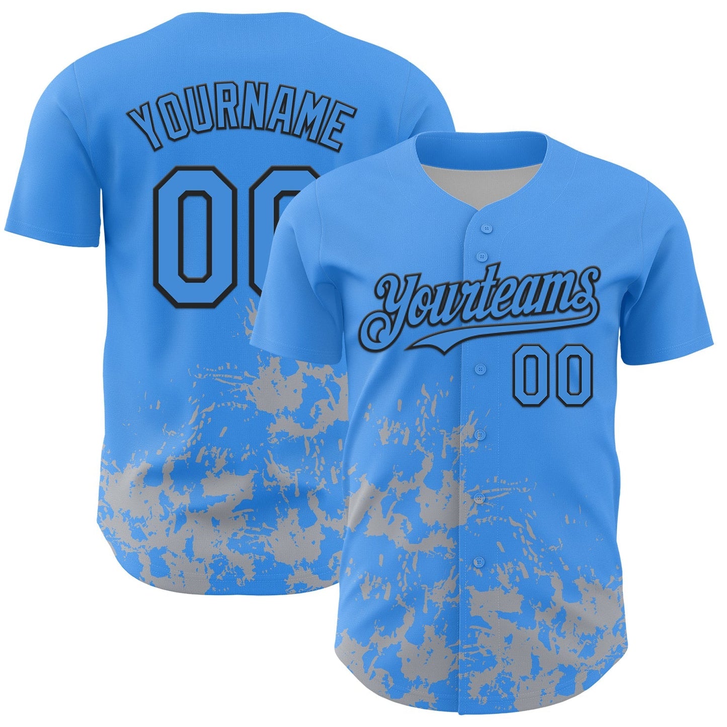 Custom Powder Blue Black-Gray Splatter Authentic Baseball Jersey baseball jersey product view 1