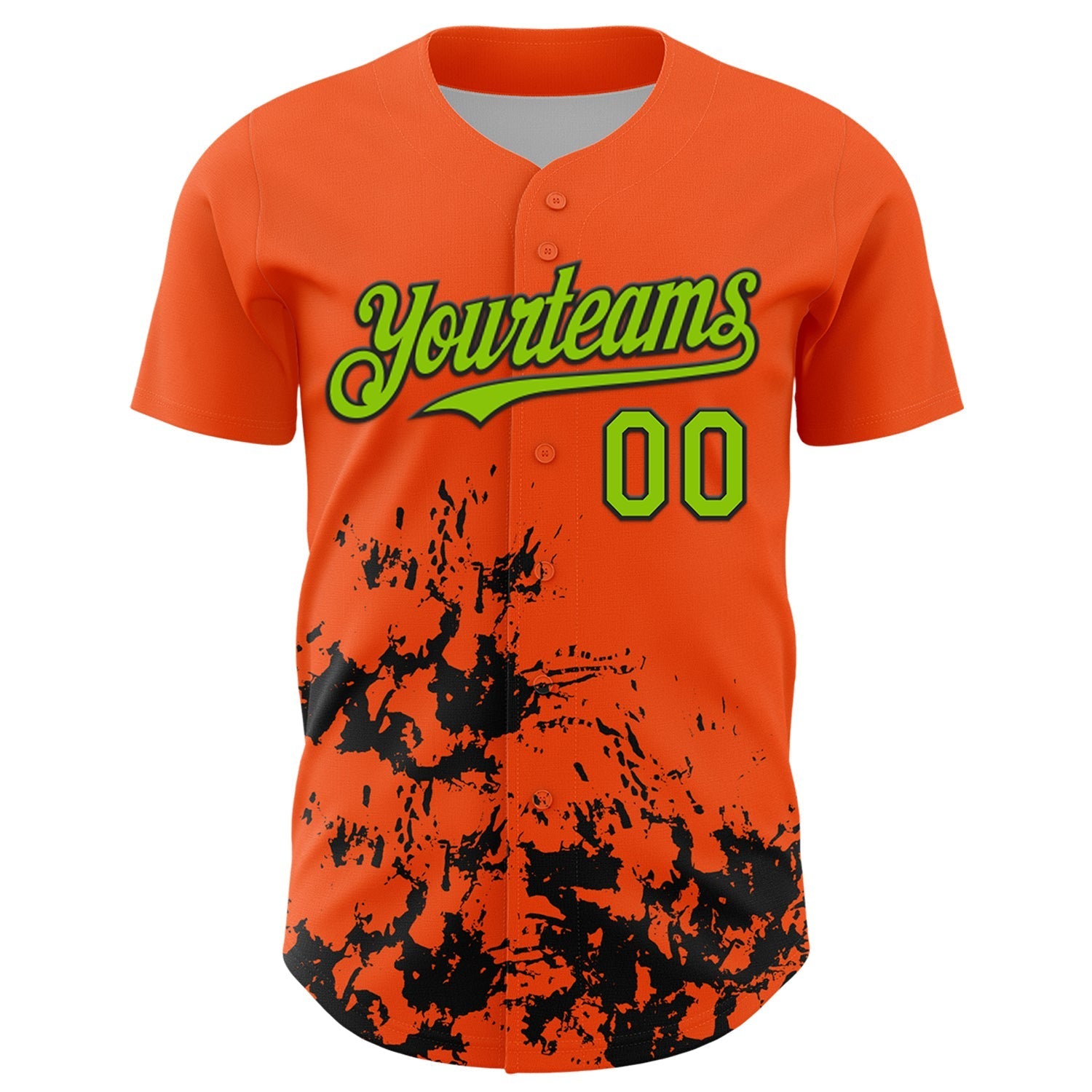 Custom Orange Neon Green-Black Splatter Authentic Baseball Jersey baseball jersey product view 2