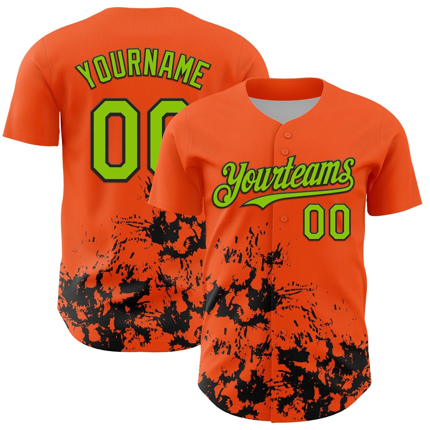 Custom Orange Neon Green-Black Splatter Authentic Baseball Jersey baseball jersey product view 1