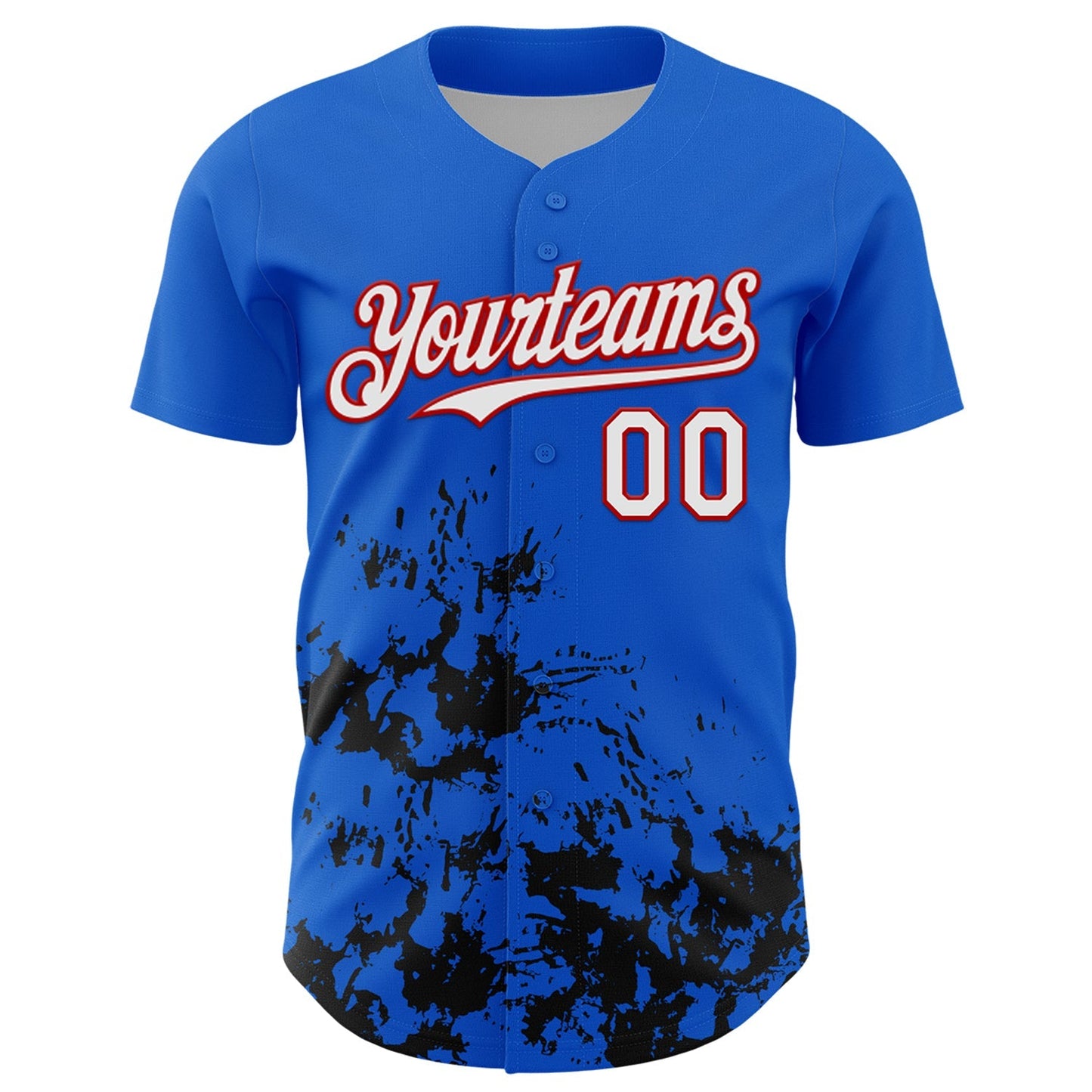 Custom Thunder Blue White Red-Black Splatter Authentic Baseball Jersey baseball jersey product view 2