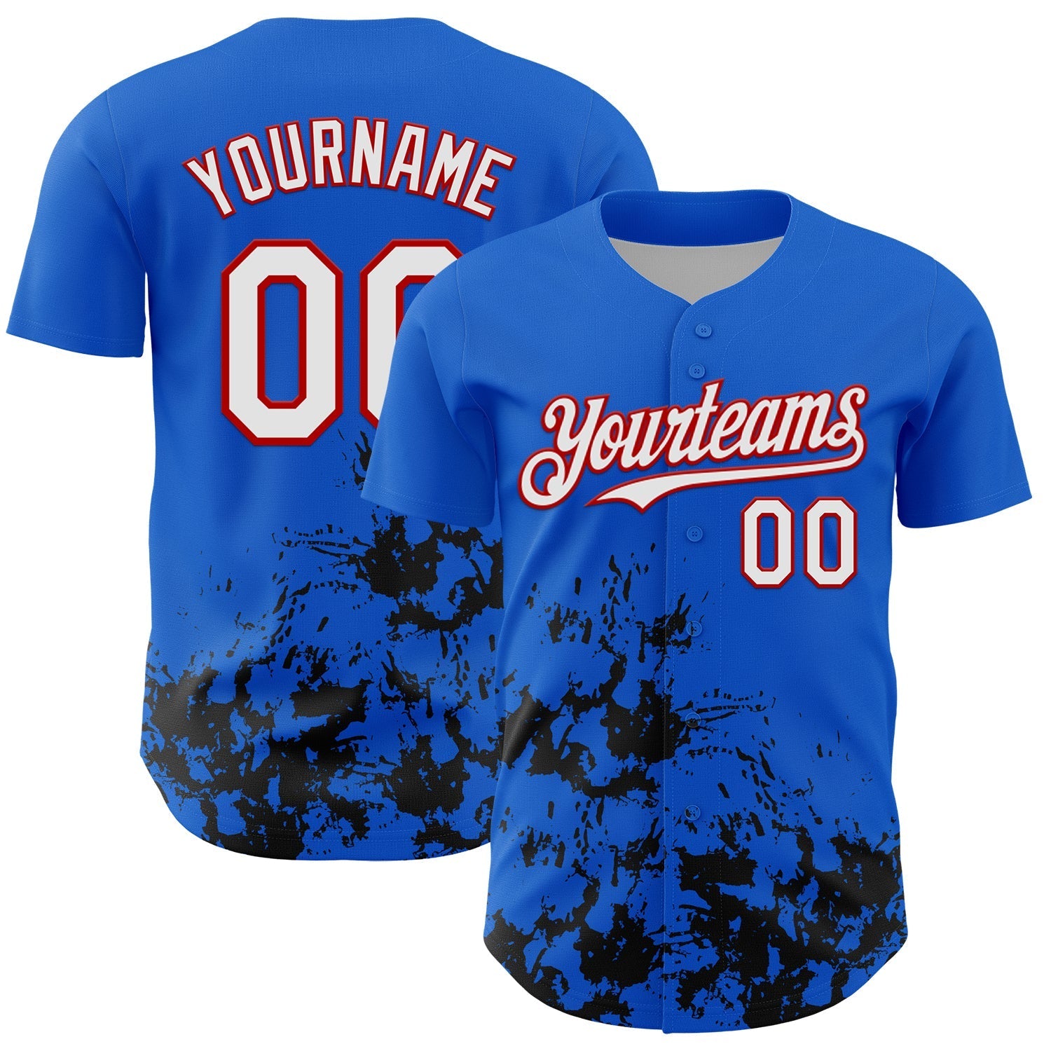 Custom Thunder Blue White Red-Black Splatter Authentic Baseball Jersey baseball jersey product view 1