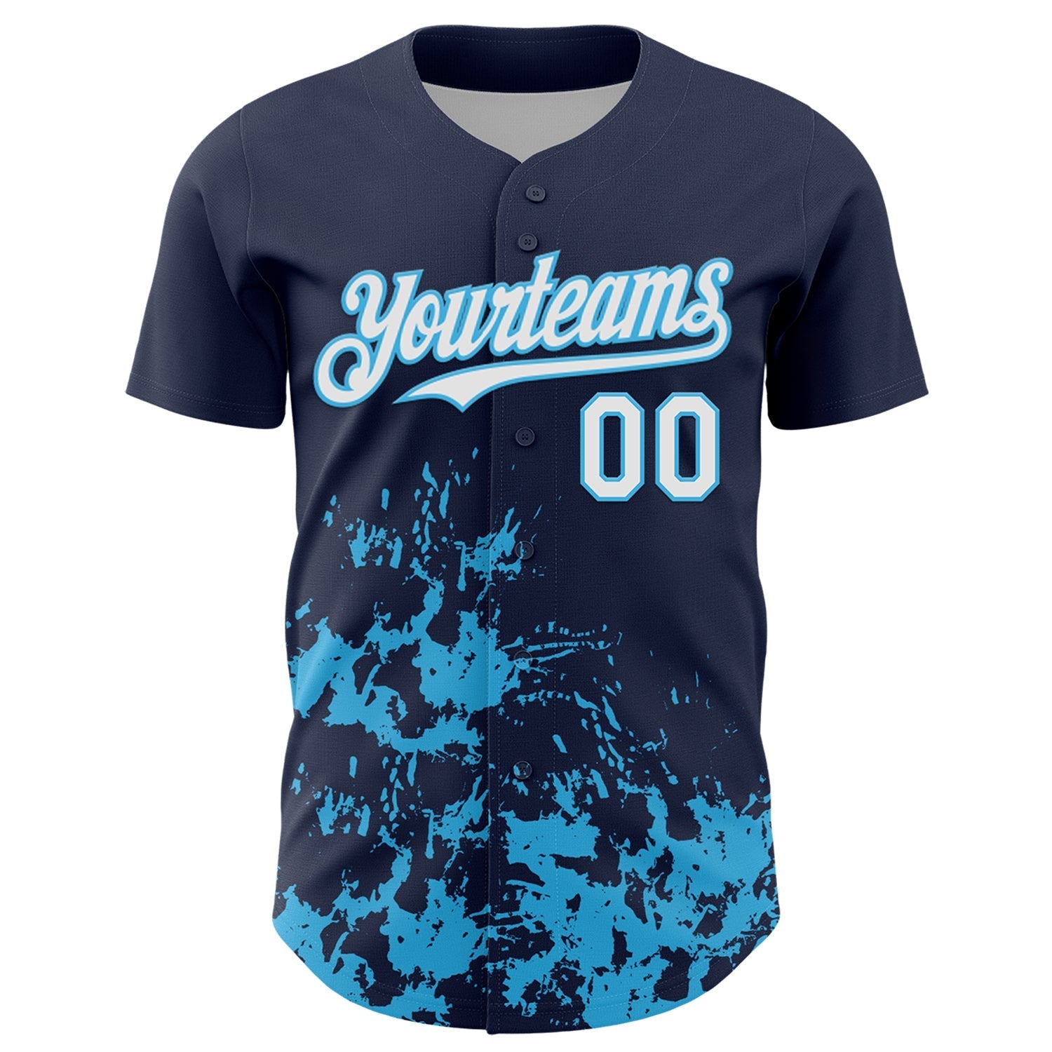 Custom Navy White-Sky Blue Splatter Authentic Baseball Jersey baseball jersey product view 2