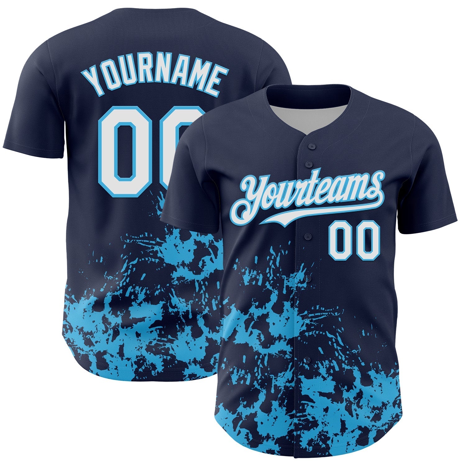 Custom Navy White-Sky Blue Splatter Authentic Baseball Jersey baseball jersey product view 1