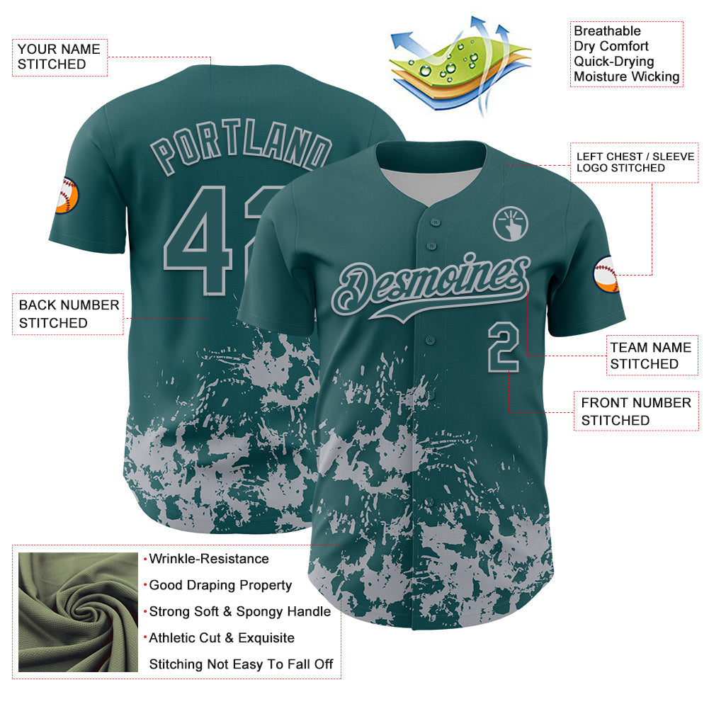 Custom Midnight Green Gray Splatter Authentic Baseball Jersey baseball jersey product view 3