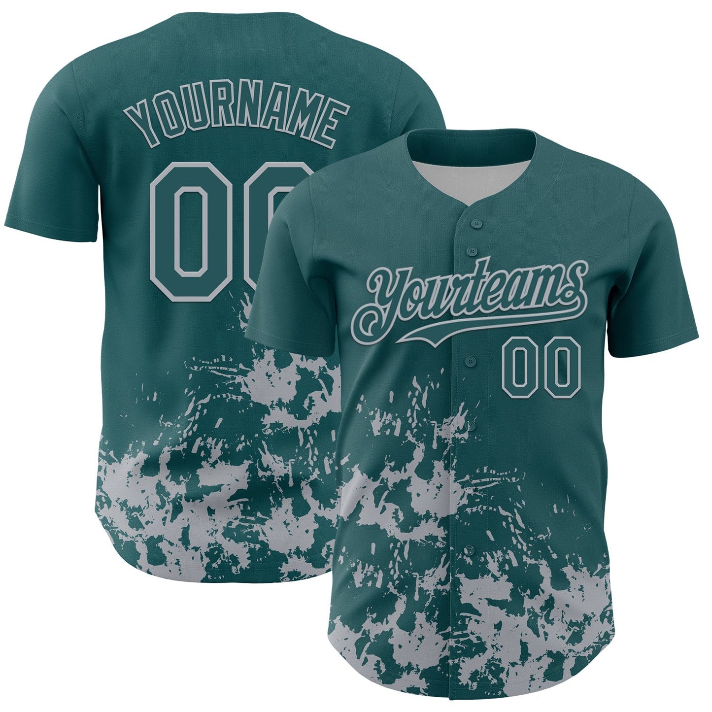 Custom Midnight Green Gray Splatter Authentic Baseball Jersey baseball jersey product view 1
