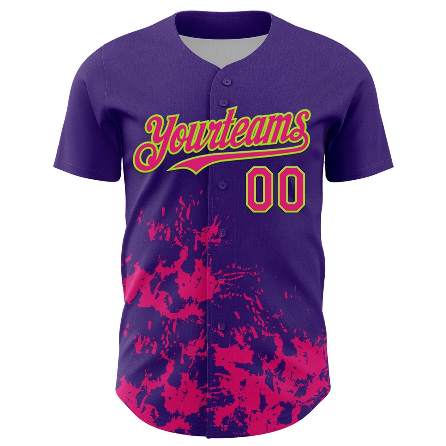 Custom Purple Hot Pink-Neon Green Splatter Authentic Baseball Jersey baseball jersey product view 2
