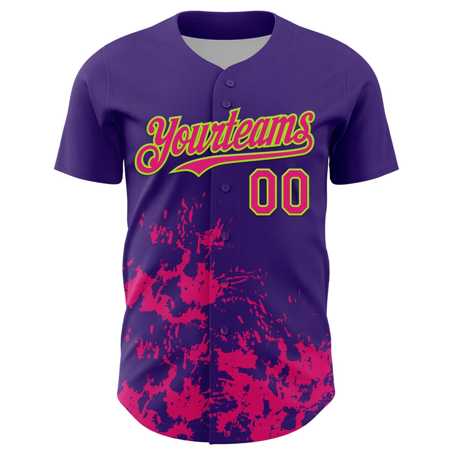 Custom Purple Hot Pink-Neon Green Splatter Authentic Baseball Jersey baseball jersey product view 2