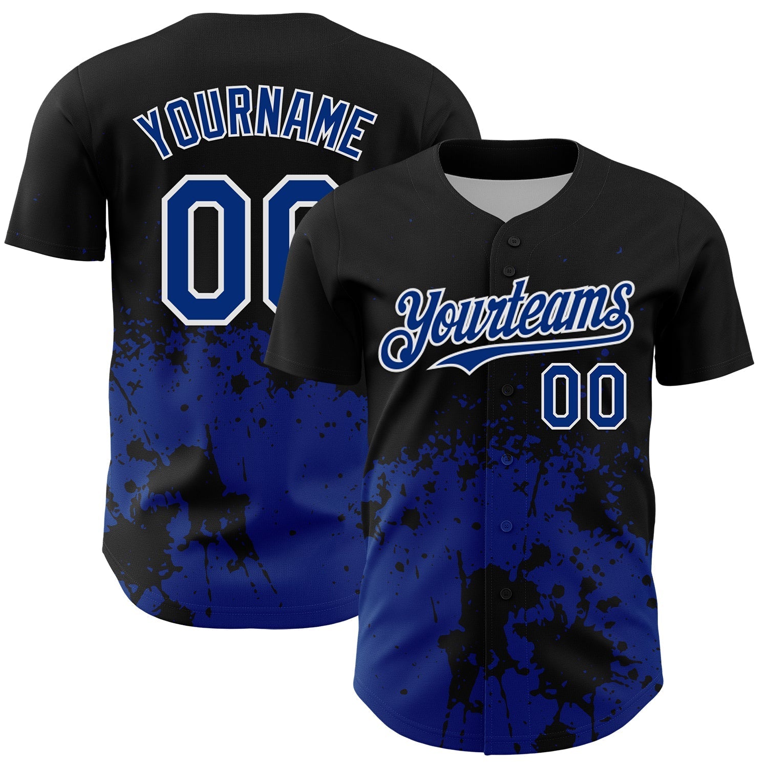Custom Black Royal-White Abstract Splatter Grunge Authentic Baseball Jersey baseball jersey product view 1