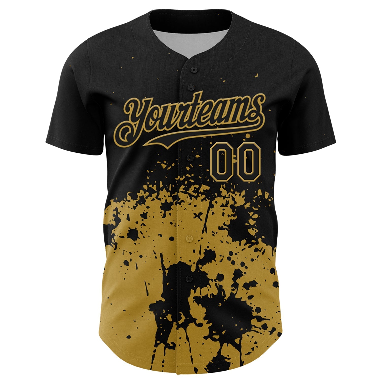 Custom Black Old Gold Abstract Splatter Grunge Authentic Baseball Jersey baseball jersey product view 2