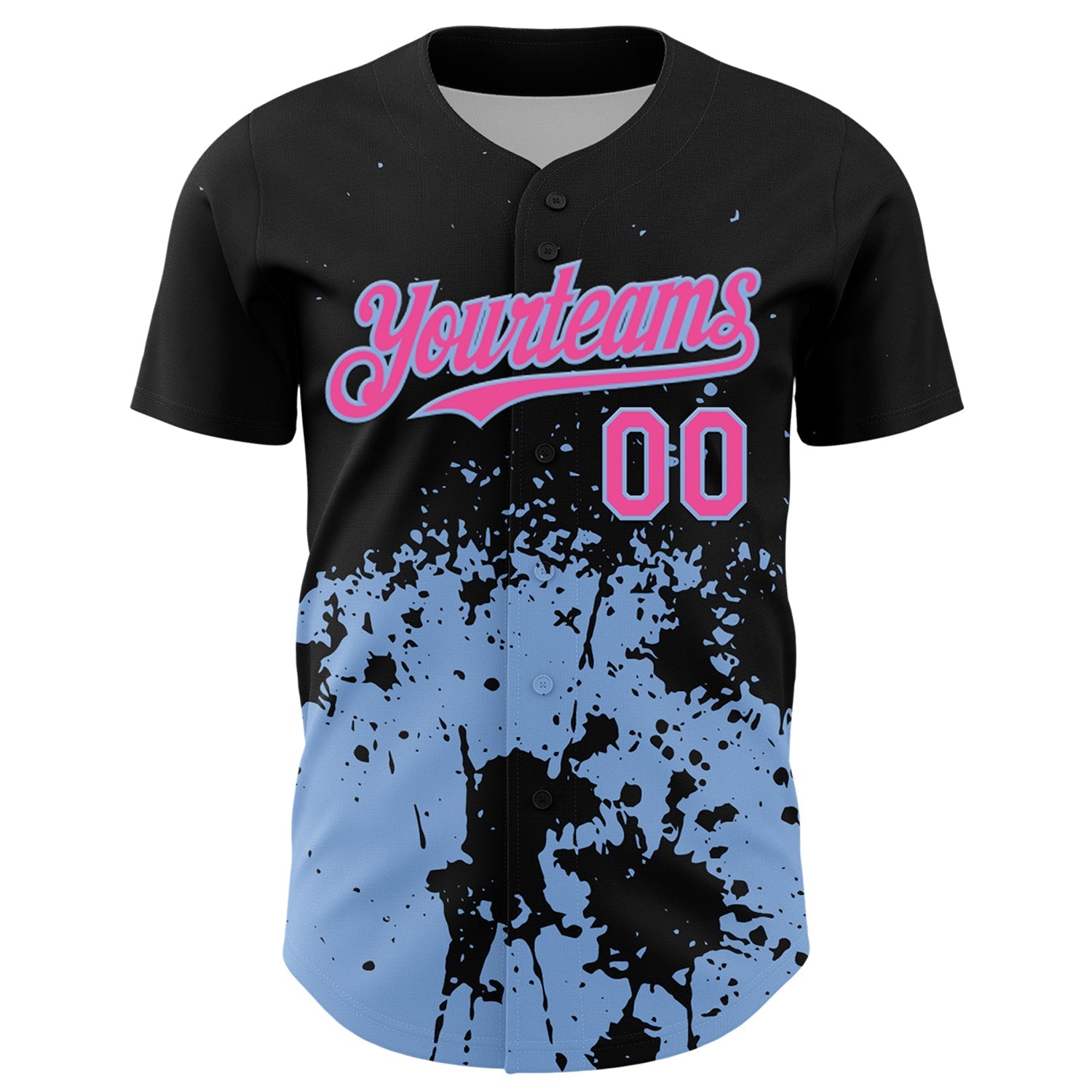 Custom Black Pink-Light Blue Abstract Splatter Grunge Authentic Baseball Jersey baseball jersey product view 2