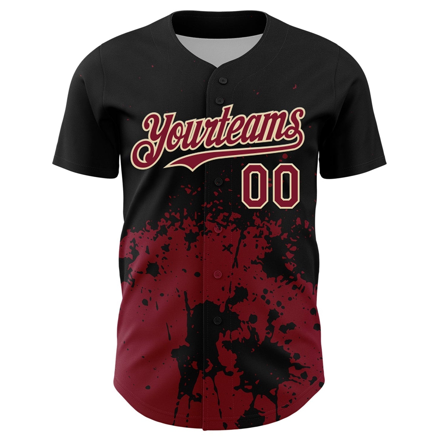 Custom Black Crimson-Cream Abstract Splatter Grunge Authentic Baseball Jersey baseball jersey product view 2
