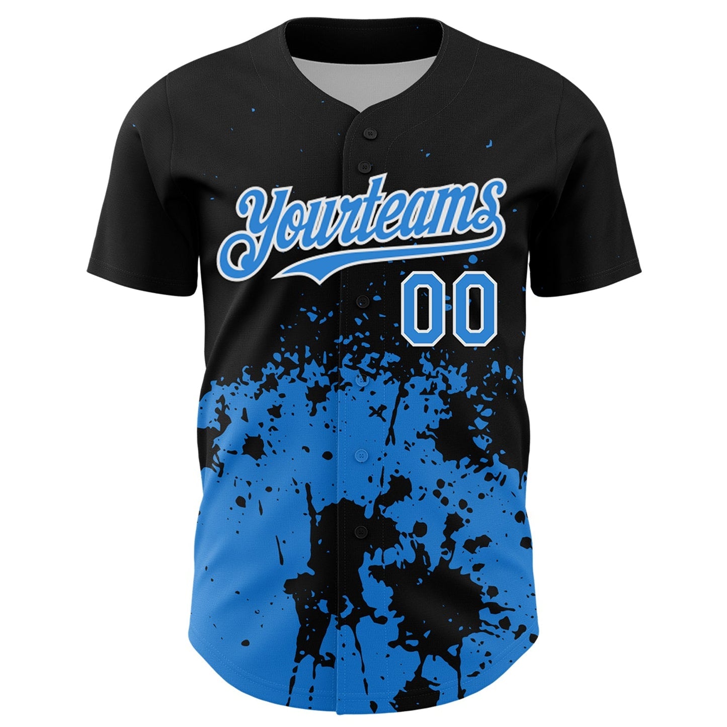 Custom Black Powder Blue-White Abstract Splatter Grunge Authentic Baseball Jersey baseball jersey product view 2