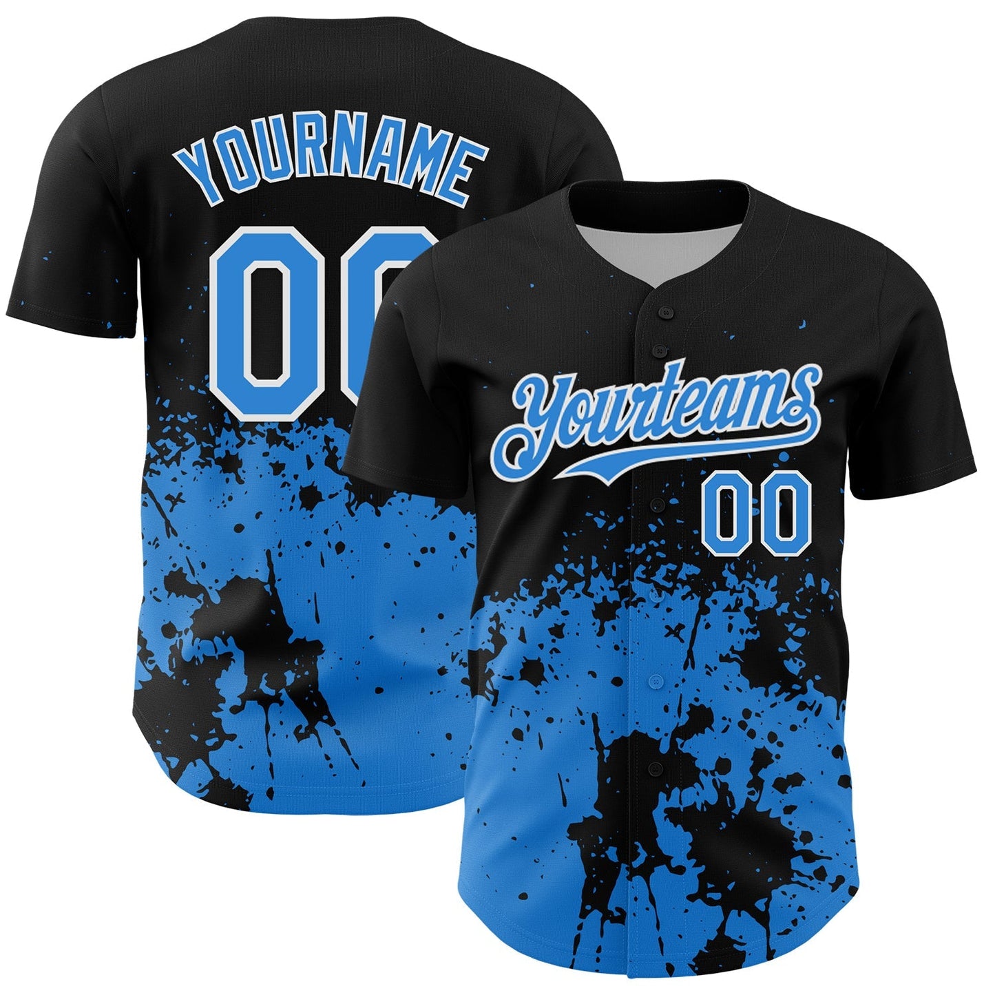 Custom Black Powder Blue-White Abstract Splatter Grunge Authentic Baseball Jersey baseball jersey product view 1
