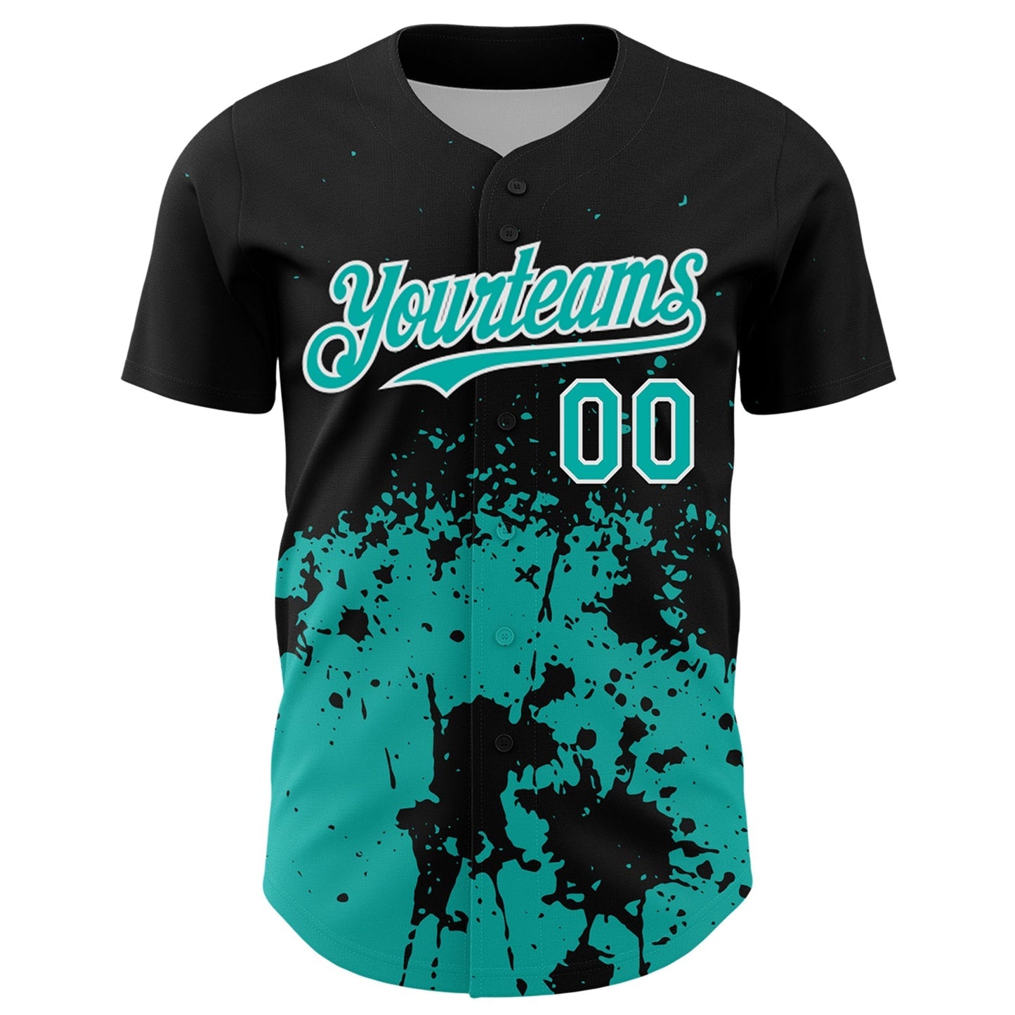 Custom Black Aqua-White Abstract Splatter Grunge Authentic Baseball Jersey baseball jersey product view 2