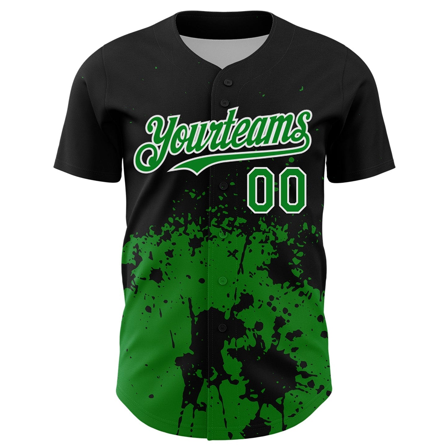Custom Black Grass Green-White Abstract Splatter Grunge Authentic Baseball Jersey baseball jersey product view 2