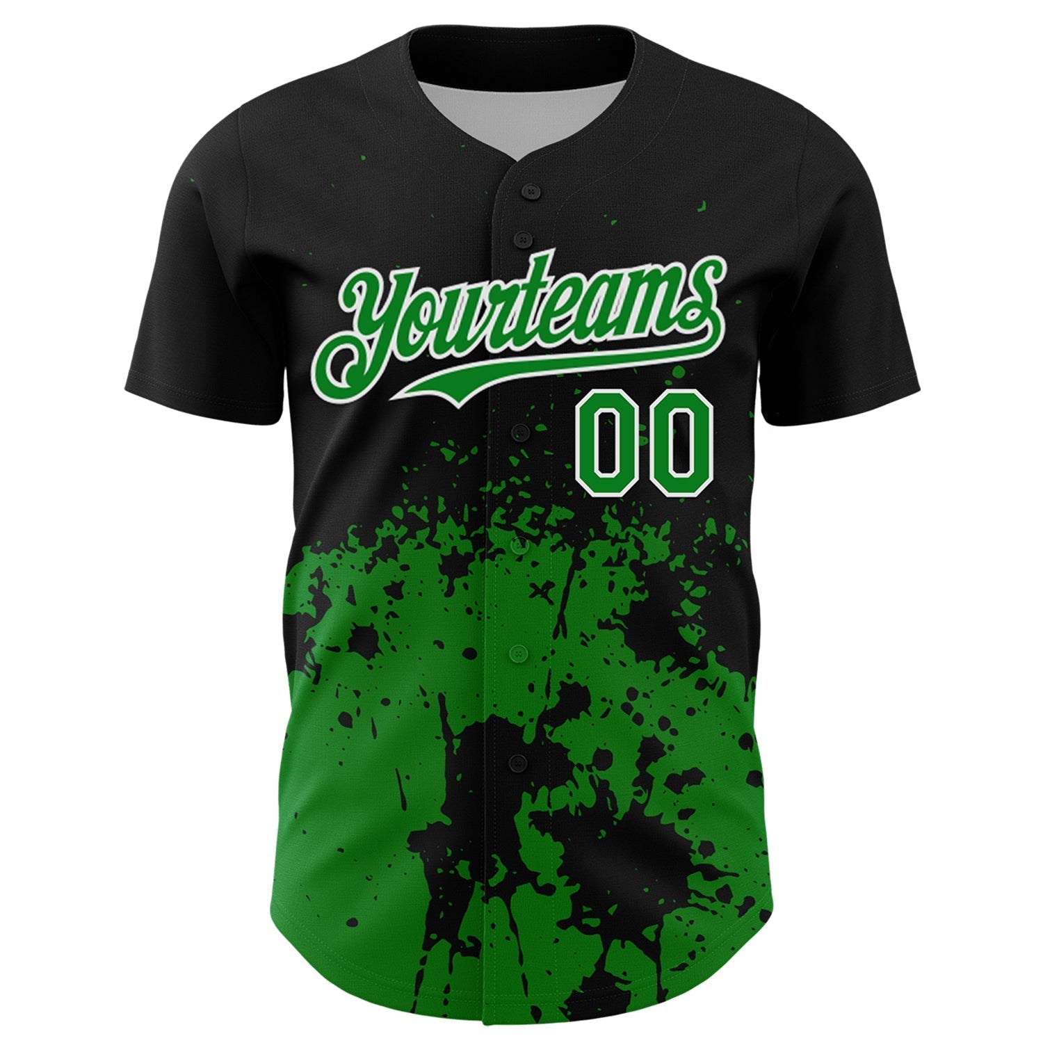 Custom Black Grass Green-White Abstract Splatter Grunge Authentic Baseball Jersey baseball jersey product view 2
