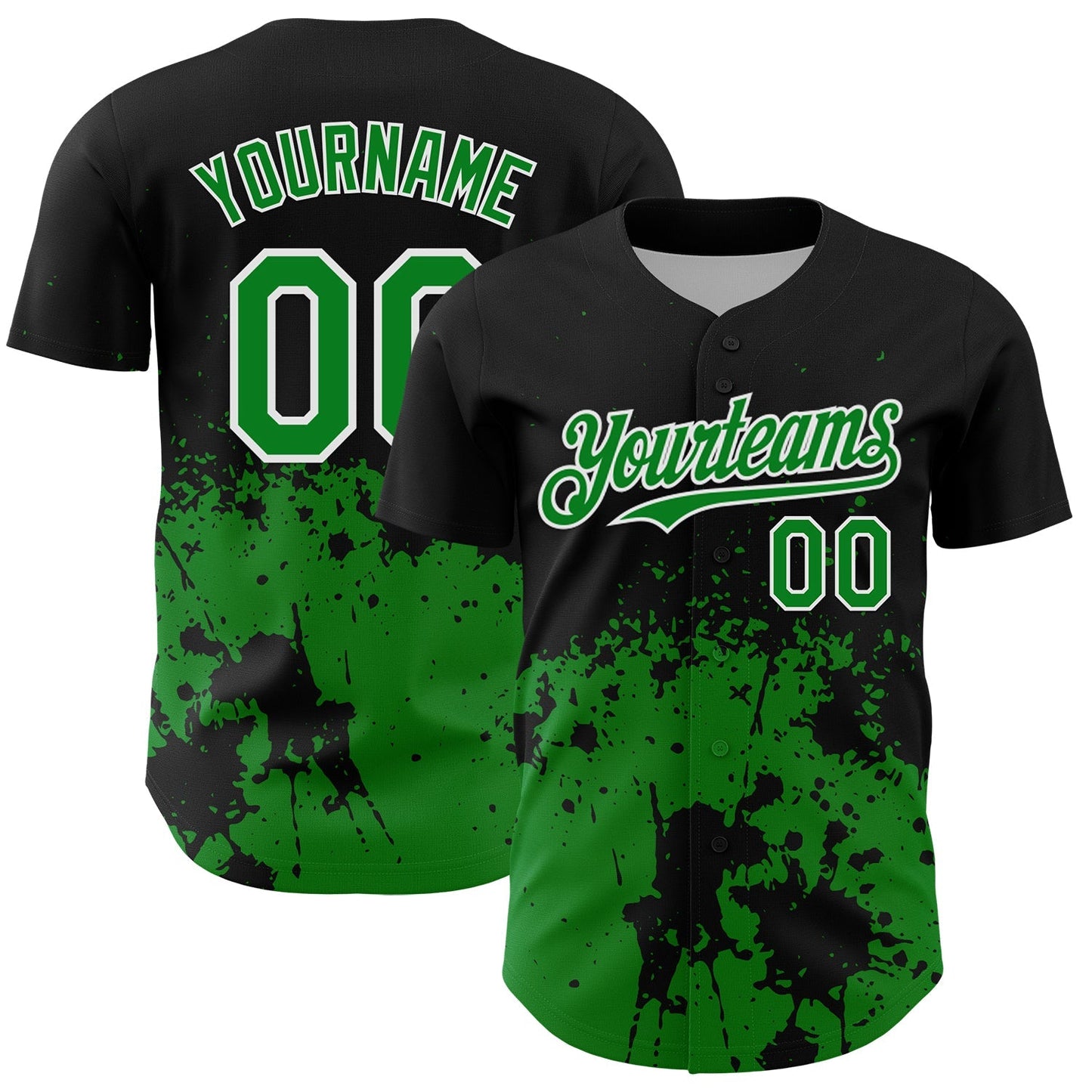 Custom Black Grass Green-White Abstract Splatter Grunge Authentic Baseball Jersey baseball jersey product view 1