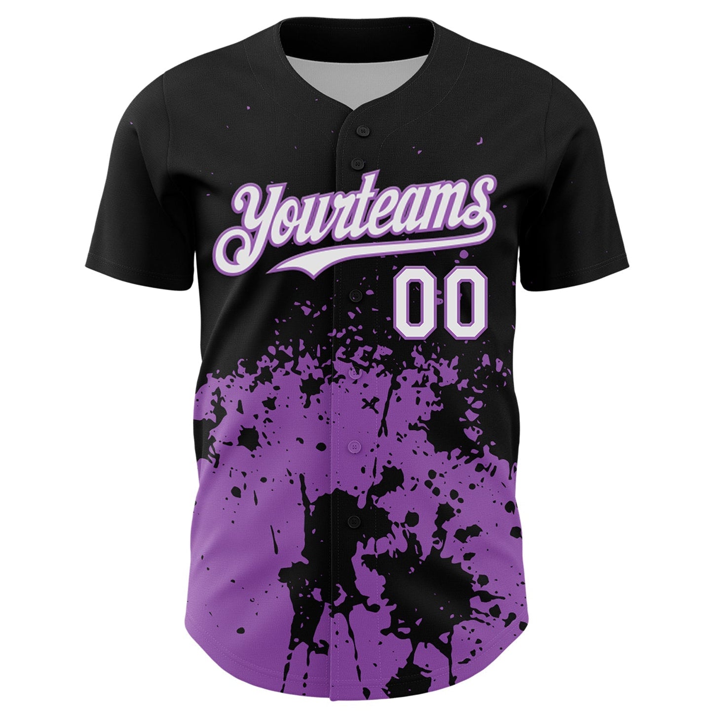 Custom Black White-Medium Purple Abstract Splatter Grunge Authentic Baseball Jersey baseball jersey product view 2