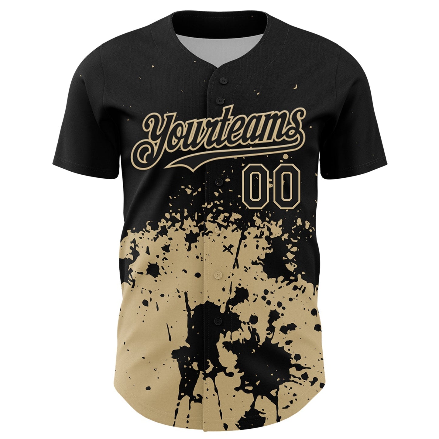 Custom Black Vegas Gold Abstract Splatter Grunge Authentic Baseball Jersey baseball jersey product view 2