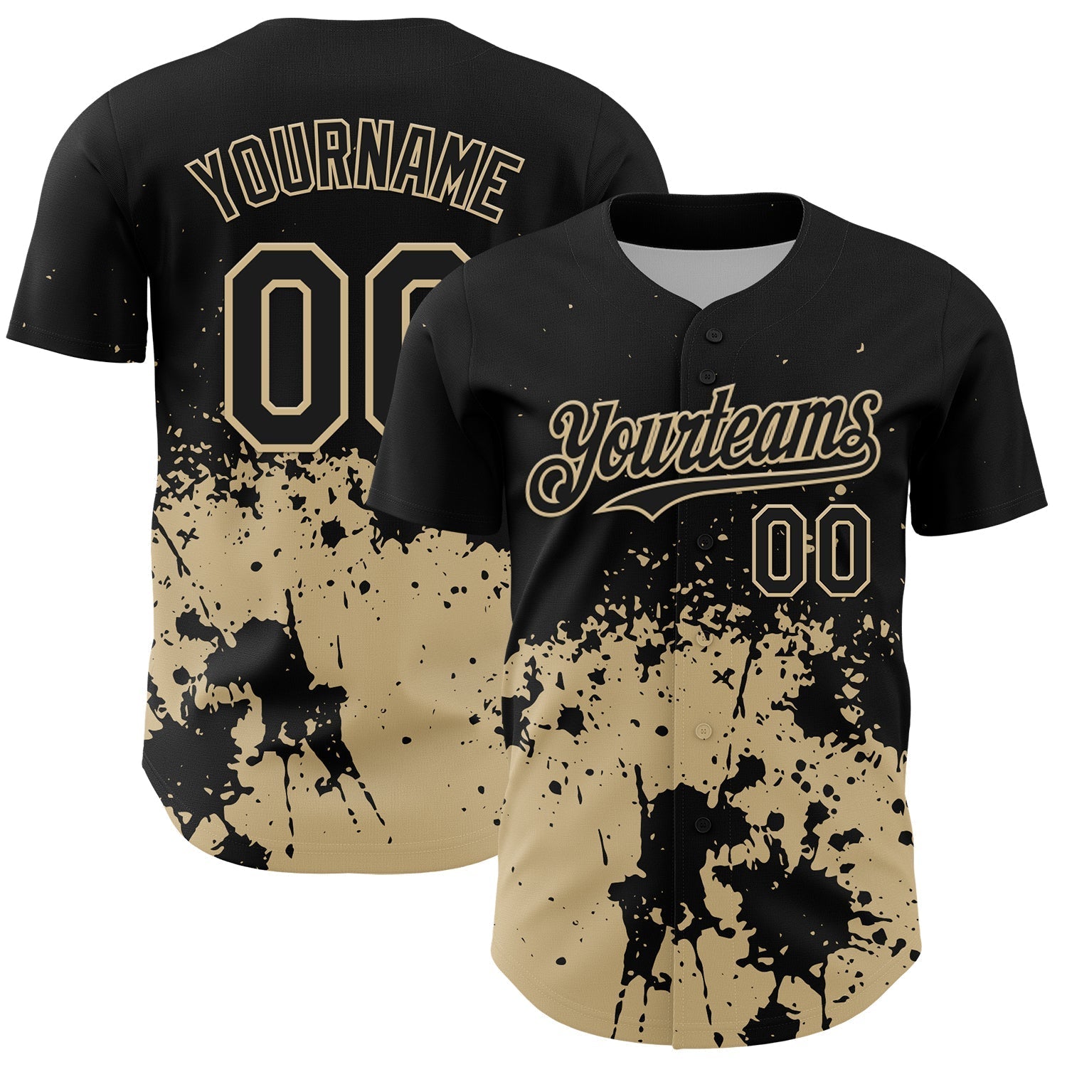 Custom Black Vegas Gold Abstract Splatter Grunge Authentic Baseball Jersey baseball jersey product view 1