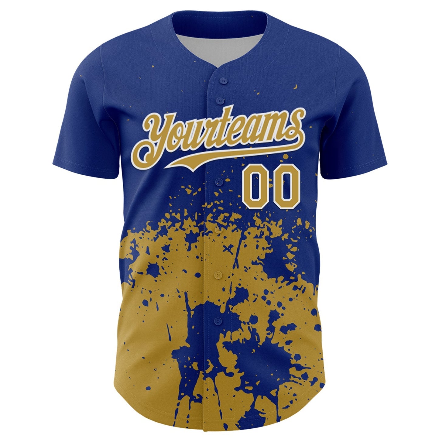 Custom Royal Old Gold-White Abstract Splatter Grunge Authentic Baseball Jersey baseball jersey product view 2