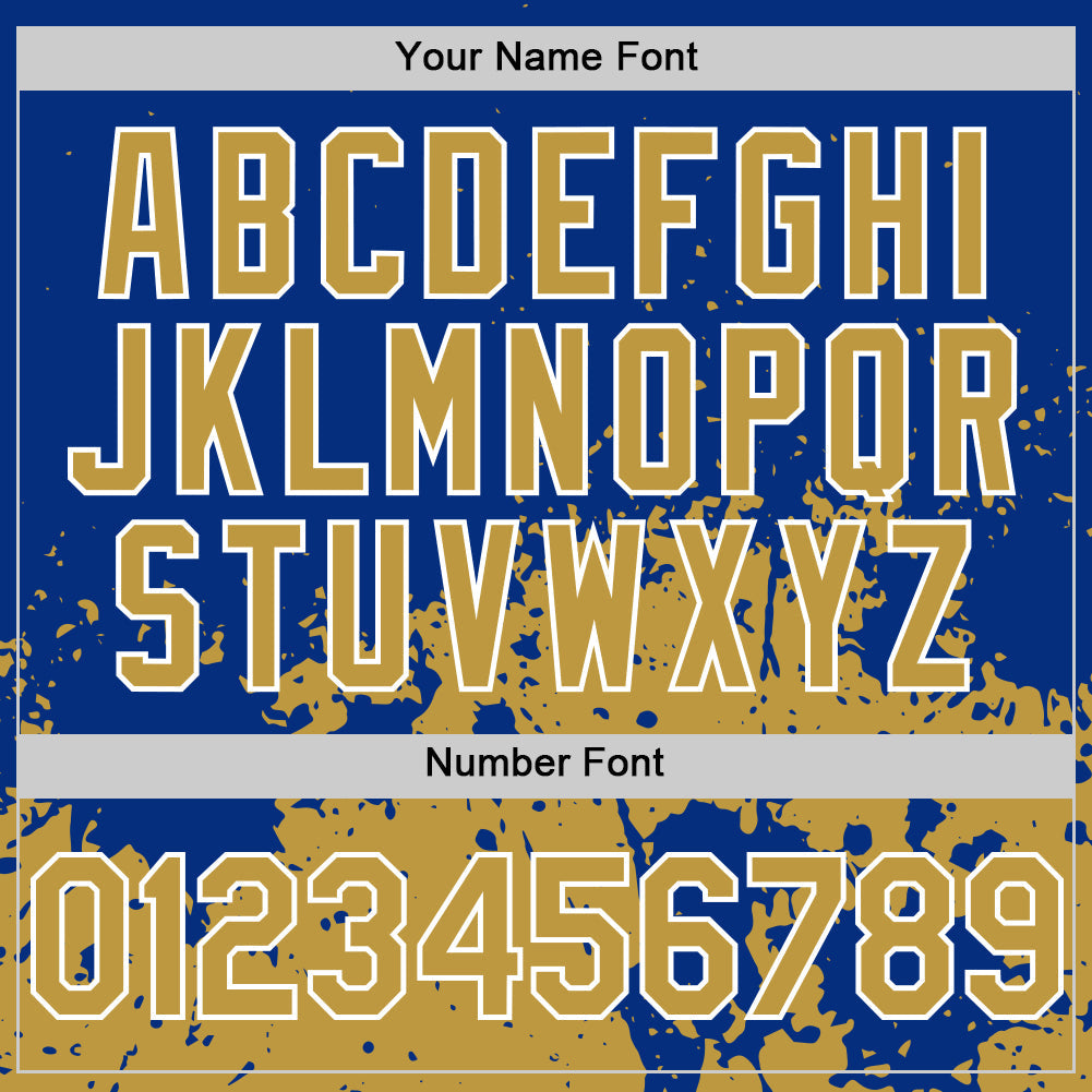 Custom Royal Old Gold-White Abstract Splatter Grunge Authentic Baseball Jersey baseball jersey product view 5