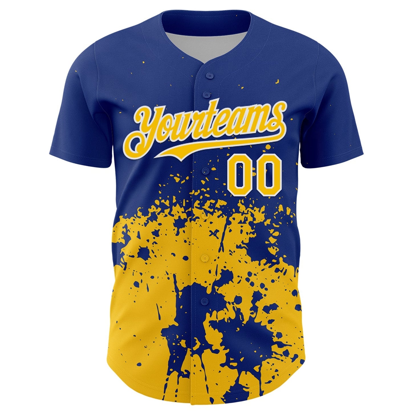Custom Royal Yellow-White Abstract Splatter Grunge Authentic Baseball Jersey baseball jersey product view 2