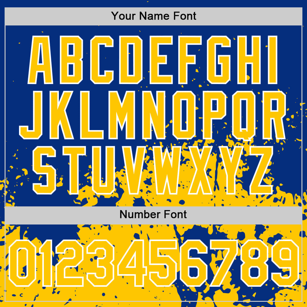 Custom Royal Yellow-White Abstract Splatter Grunge Authentic Baseball Jersey baseball jersey product view 5