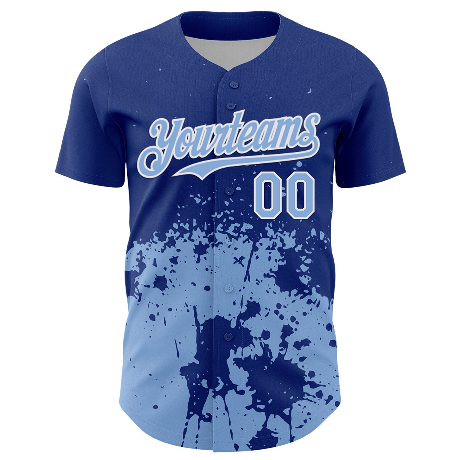 Custom Royal Light Blue-White Abstract Splatter Grunge Authentic Baseball Jersey baseball jersey product view 2